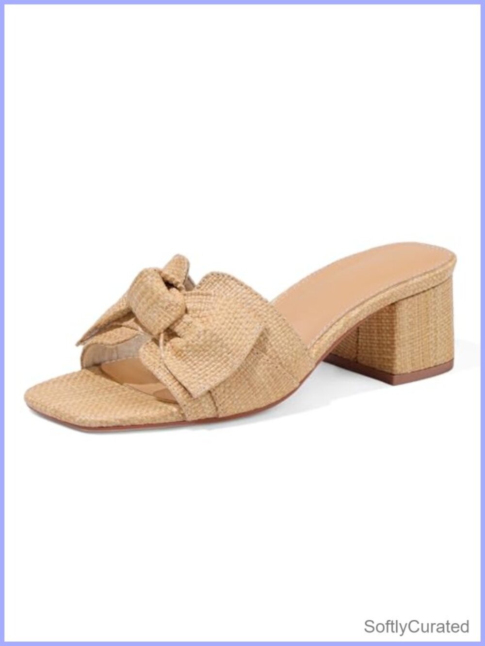 Raffia Heeled Sandals Square Toe Chunky Block Heel Slip On Mules Dressy Summer